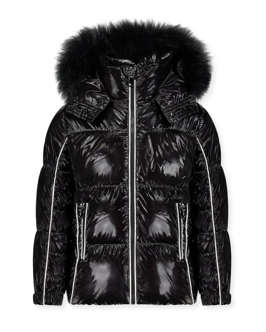 Scotch Bonnet Outerwear Girl's Shiny Quilted Fur-Trim Parka, Size 2-16 | Neiman Marcus