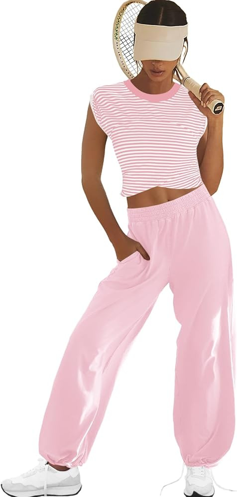 LAMISSCHE Womens Loungewear Set 2 Piece Outfits Sets Cropped Tops and Wide Leg Pants with Pockets... | Amazon (US)
