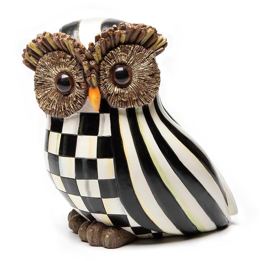 MACKENZIE-CHILDS Owl, Fall Owl Decor for Home, Black-and-White Courtly Stripe | Amazon (US)