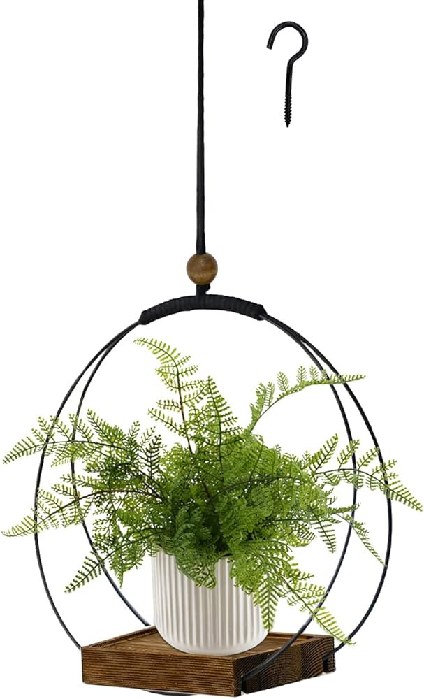 Hanging Planter for Indoor Plants, Black Plant Hanger Indoor with Sturdy Wood Base, Modern Boho M... | Amazon (US)