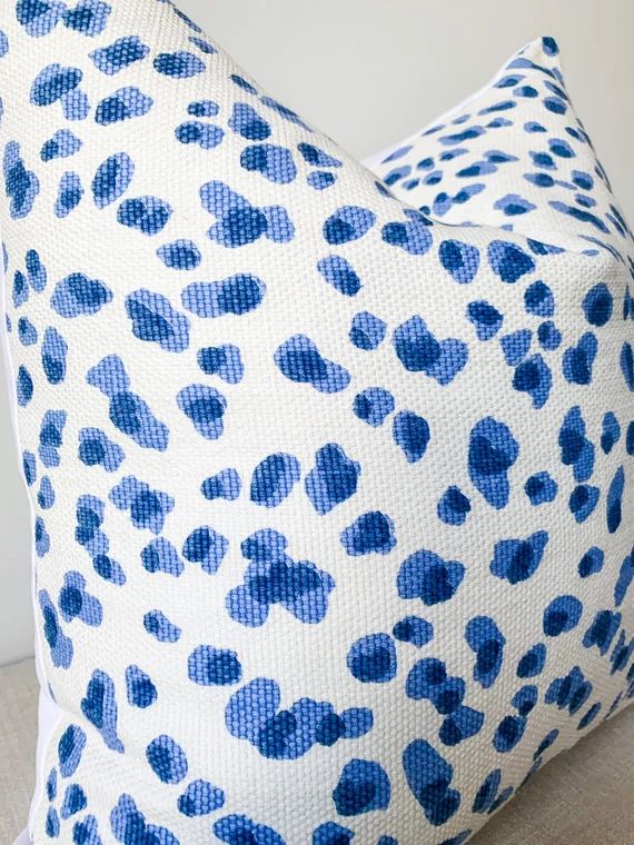 Ballard Mira Blue and Cream Pillow Cover, Animal Leopard Print, Polka Dot Spots, Decorative Throw... | Etsy (US)