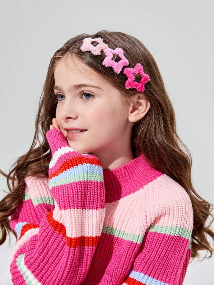 3pcs Autumn Winter Gradient Pink Star Hairclip Set (bb Clip, Side Clip, Hairpin, Occasion: Daily ... | SHEIN