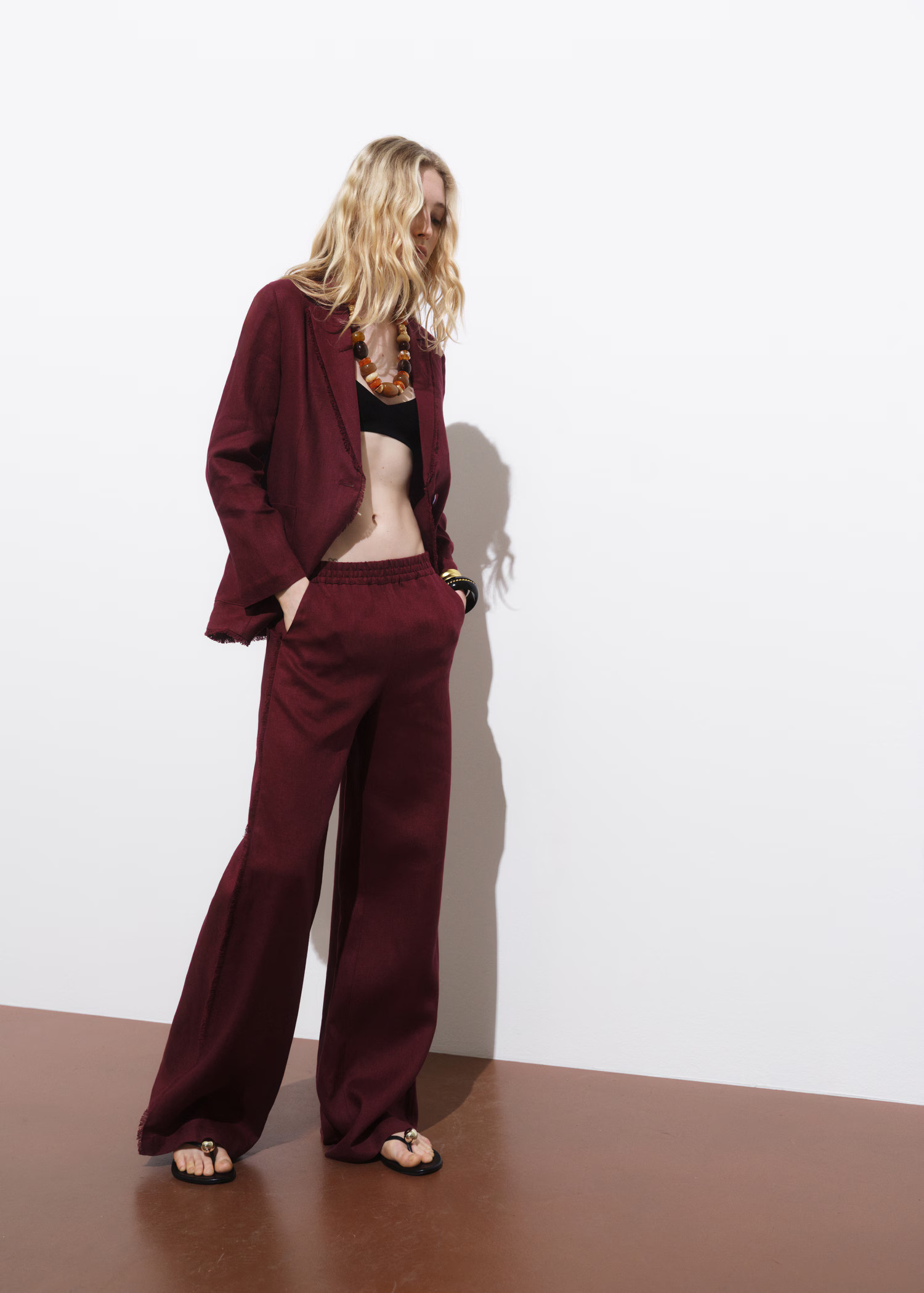 Linen suit blazer with frayed ends - Women | MANGO USA | Mango (US/MX/AU)