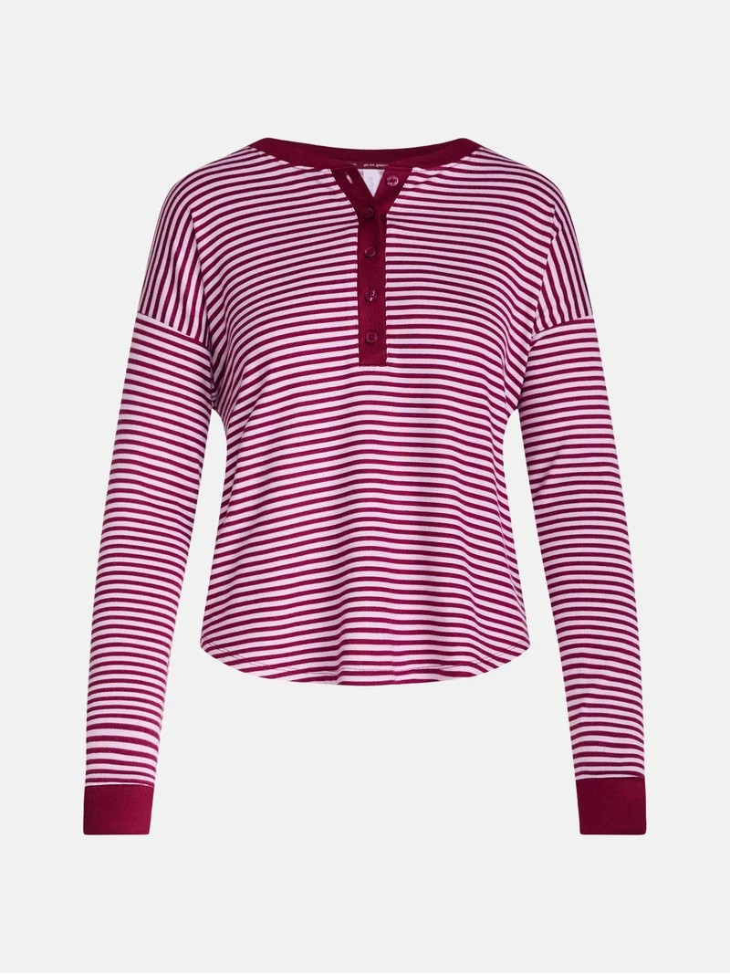 Joyspun Women's Cozy Lounge Collection Hacci Long Sleeve Henley Sleep Top, Sizes XS to 3X | Walmart (US)