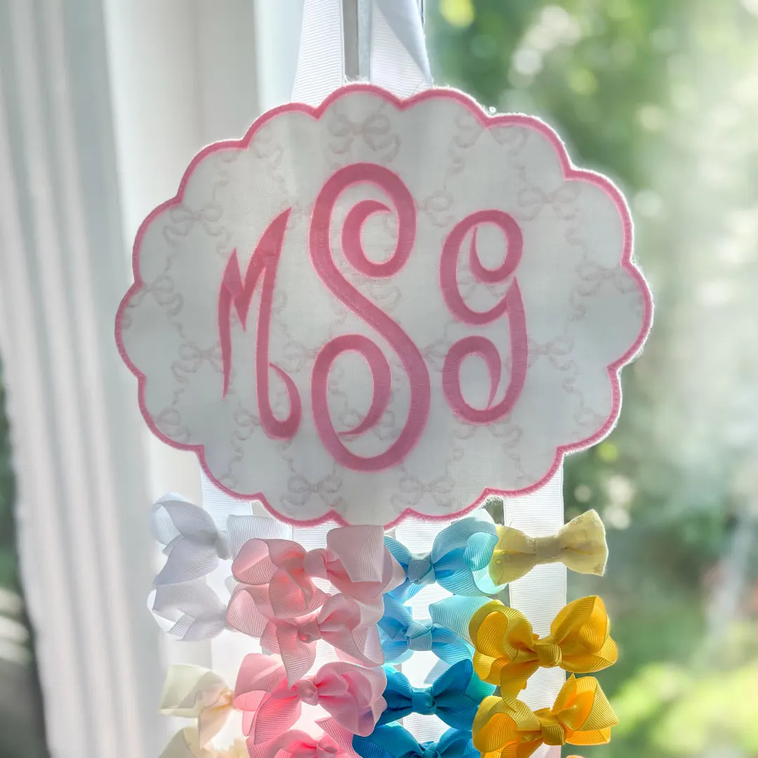 Embroidered Monogram Bow Holder: Scalloped Nursery Organizer - Etsy | Etsy (US)
