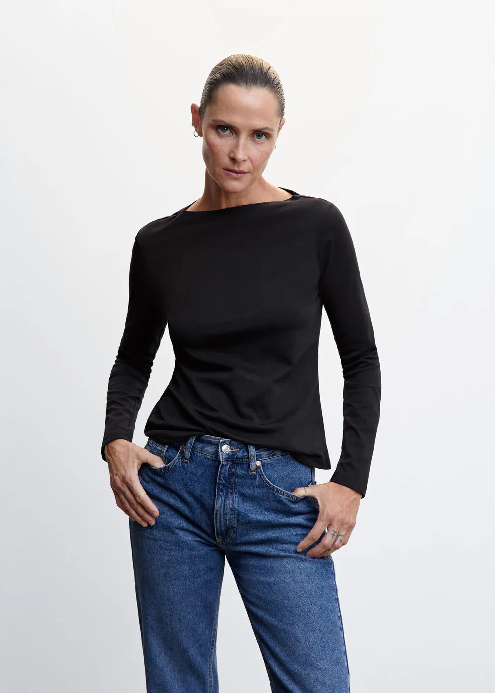 Cotton boat neck t-shirt -  Women | Mango USA | MANGO (US)