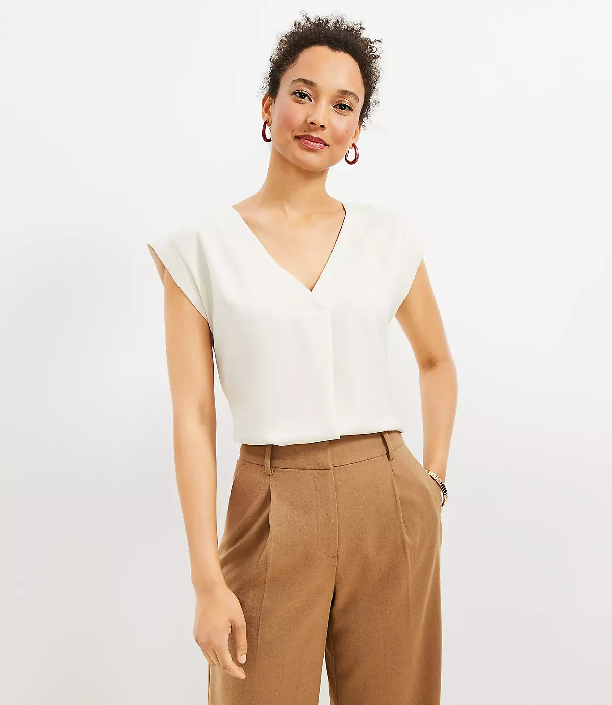 Satin Cap Sleeve V-Neck Top | LOFT