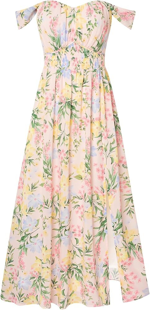 GRACE KARIN 2026 Women's Summer Floral Print Flowy A Line Maxi Dresses Sleeveless Smocked Off Sho... | Amazon (US)