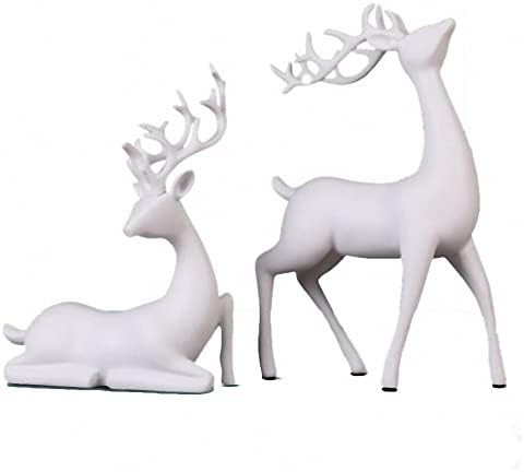 Luganiso Christmas Reindeer Figurines Set of 2 Resin Deer Statues Elk Sculpture Deer Ornaments for L | Amazon (US)