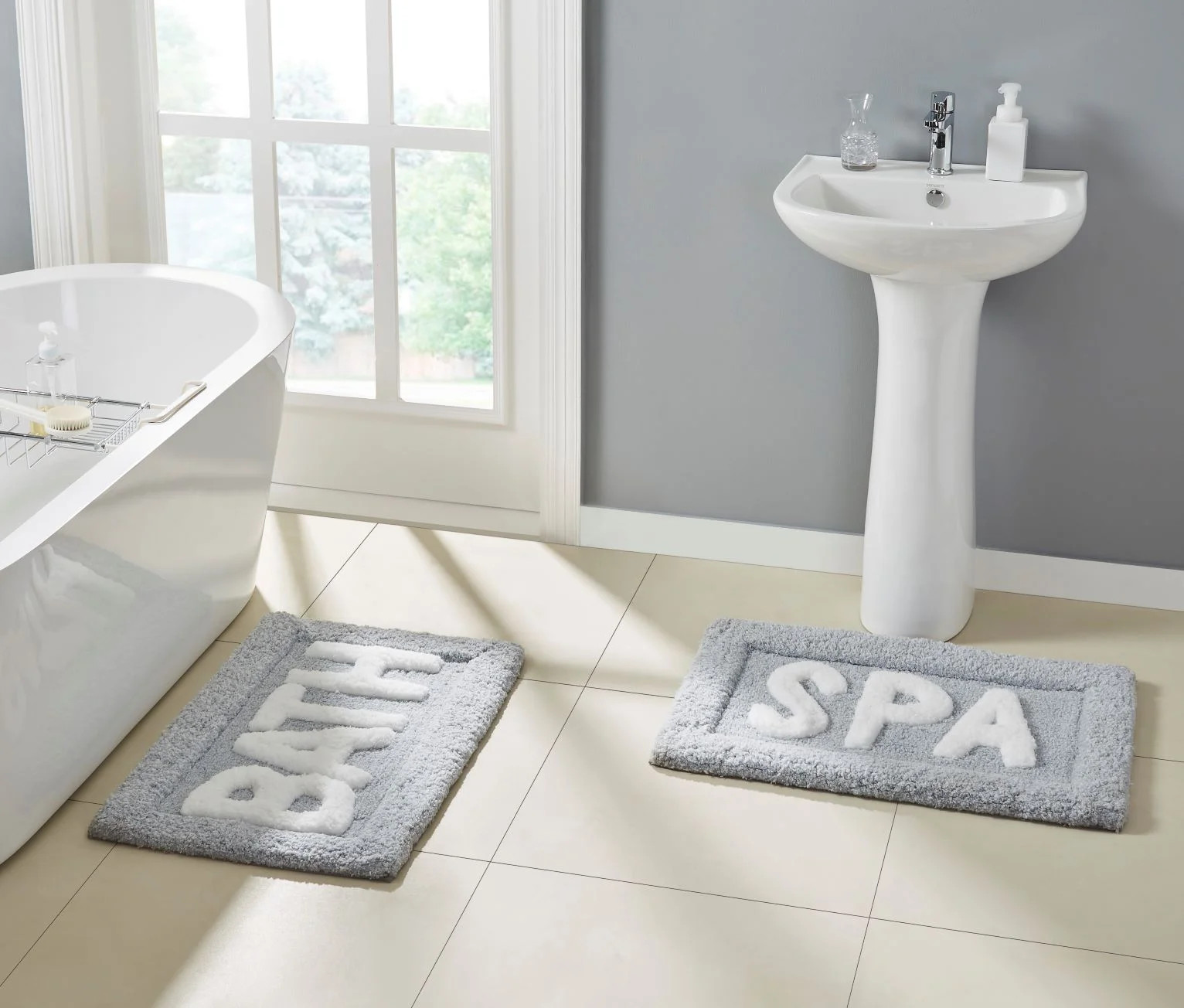 Better Homes & Gardens Tufted Typography Polyester Bath & Spa Rug Set, Grey, 2 Pieces | Walmart (US)