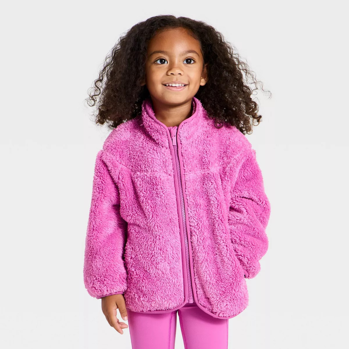 Toddler Girls' High Pile Fleece Full Zip Sweatshirt - All In Motion\u2122 Pink 3T | Target