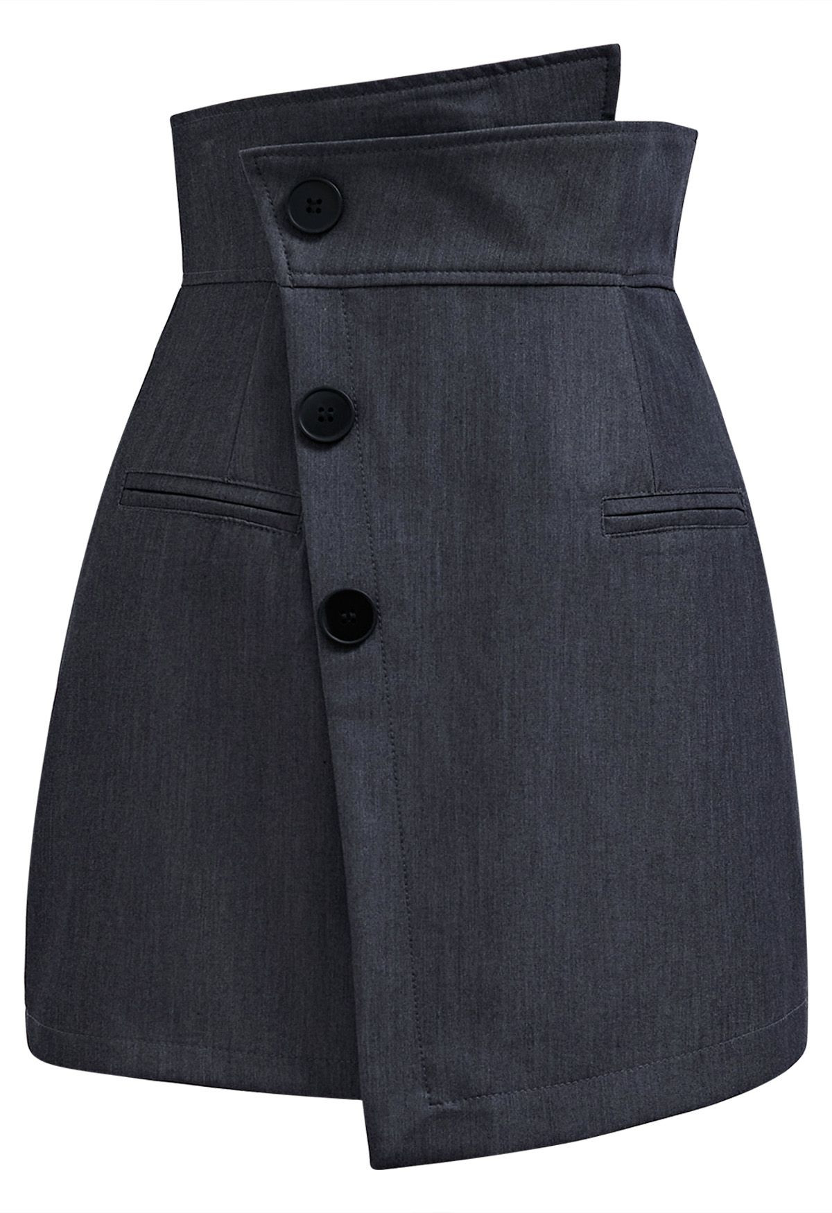 Asymmetric Buttoned Flap Mini Skirt in Smoke | Chicwish