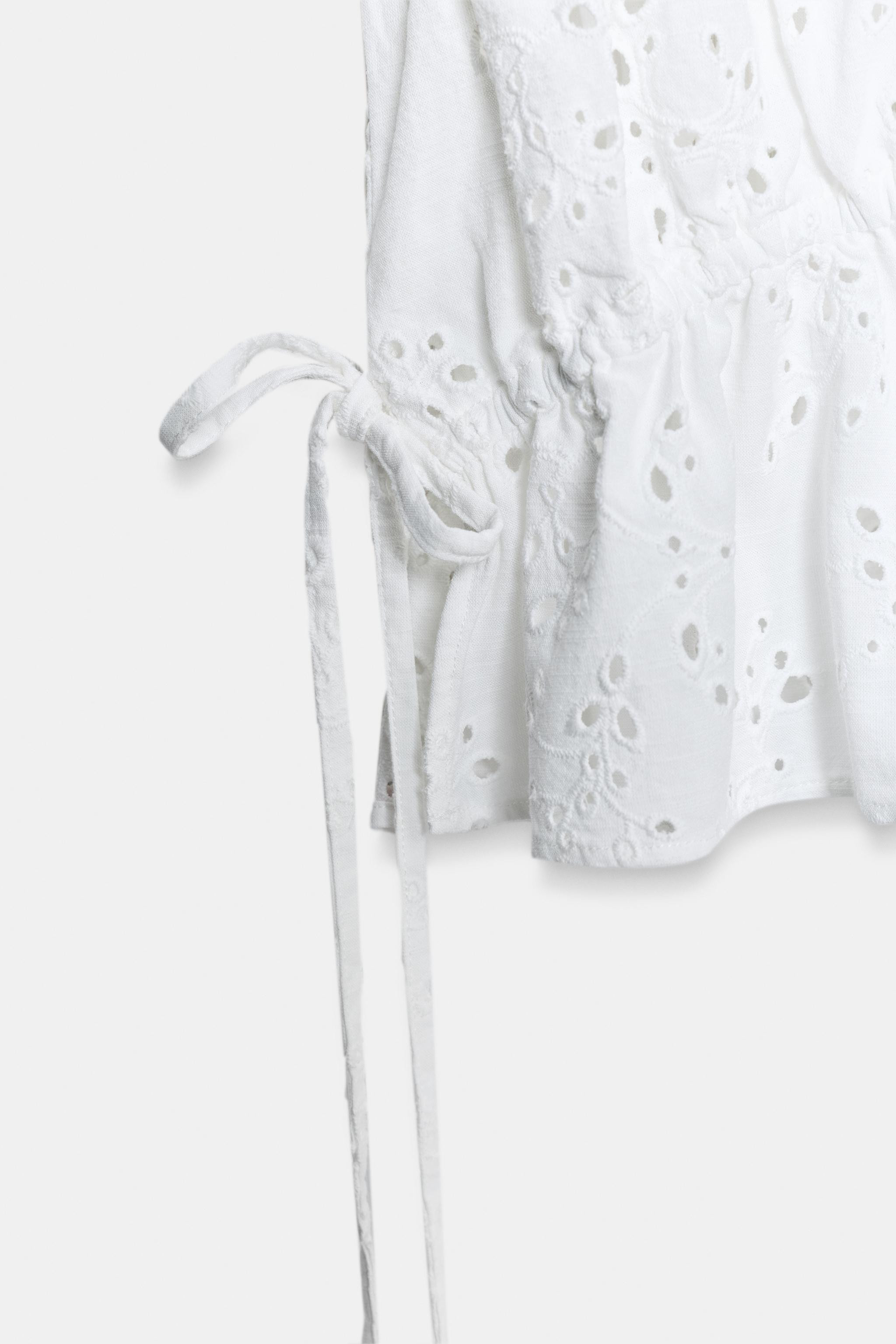 TOP WITH GATHERING AND CUTWORK EMBROIDERY | Zara UK