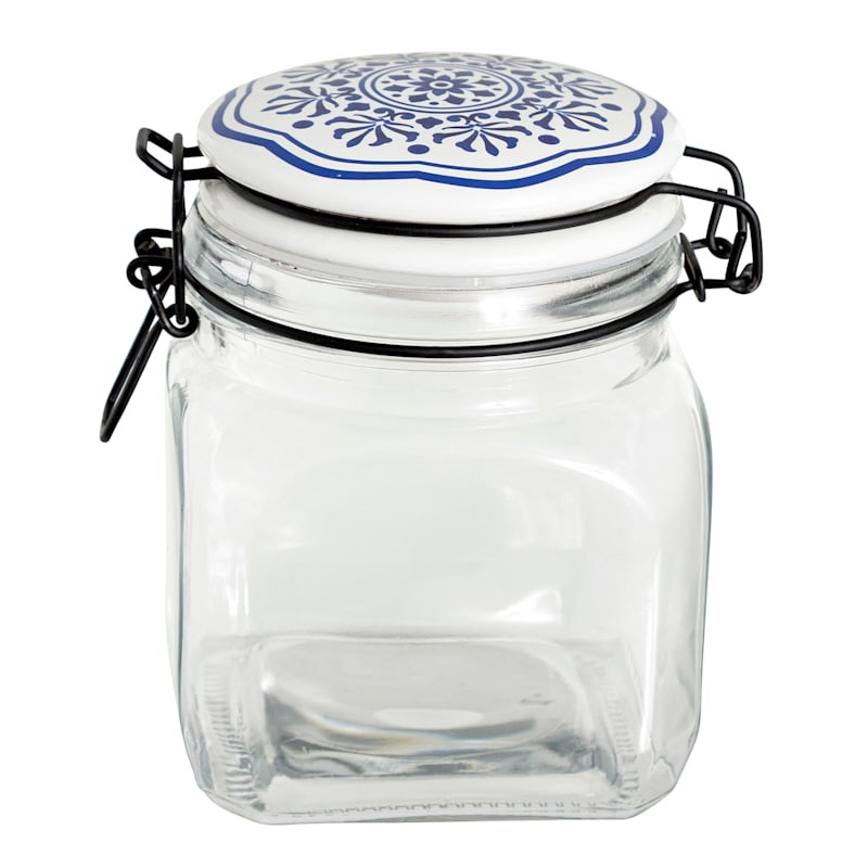 Blue & White Tile Top Canister, Medium | At Home