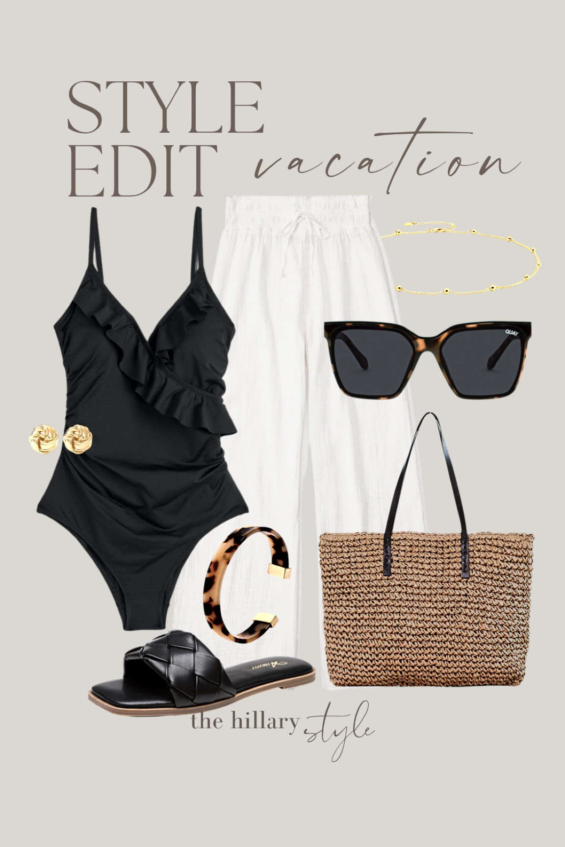 The Style Edit: Vacation. Swimwear, Gauzy Coverup Pant, White Sandals, Beach Tote, Sunglasses. Vacation outfit, Spring Break outfit 

#LTKFind #LTKfit #LTKswim