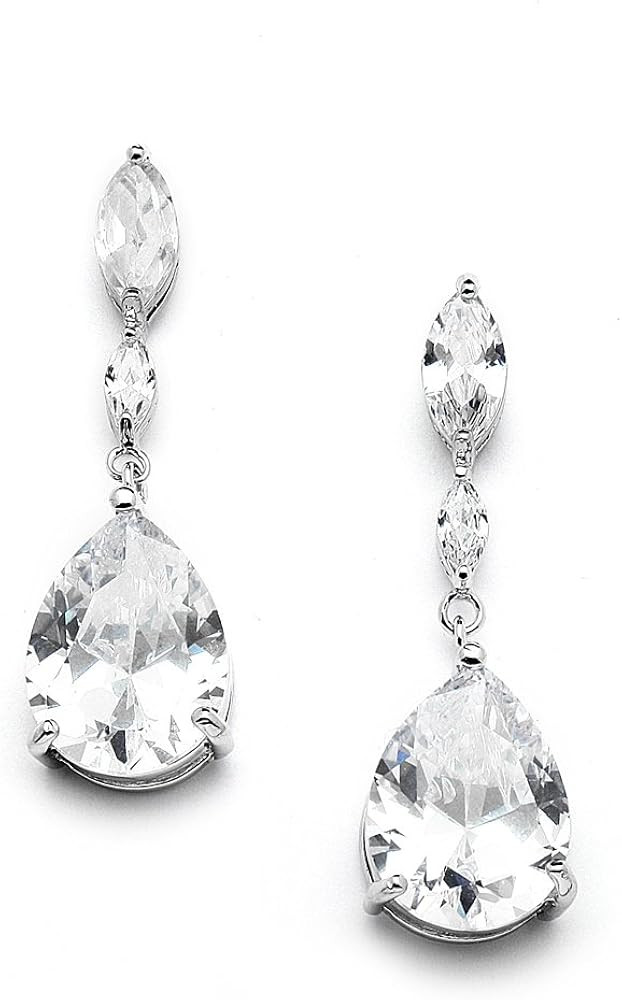 Mariell Cubic Zirconia Bridal, Bridesmaid or Prom Teardrop Earrings with Marquis and Pear-Shaped ... | Amazon (US)