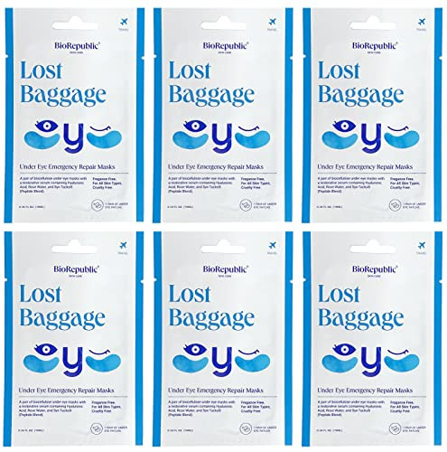 BioRepublic Skin Care Lost Baggage Biocellulose Under-Eye Emergency Repair Masks with Revitalizing Serum, for All Skin Types - 1 Pair, Pack of 6 | Amazon (US)