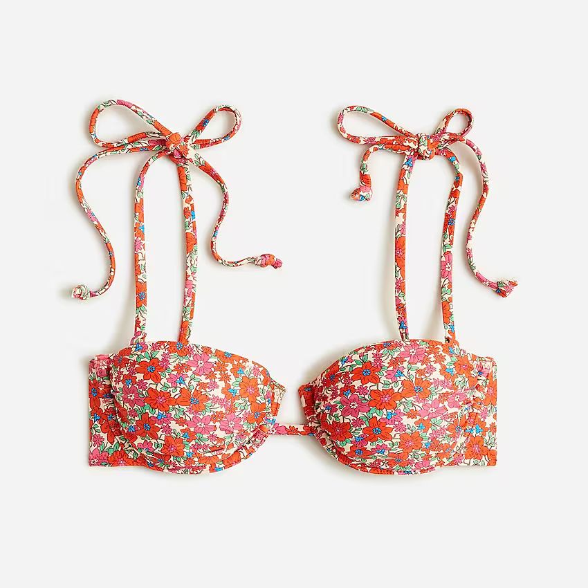 Underwire bikini top with ties in brilliant blooms | J.Crew US