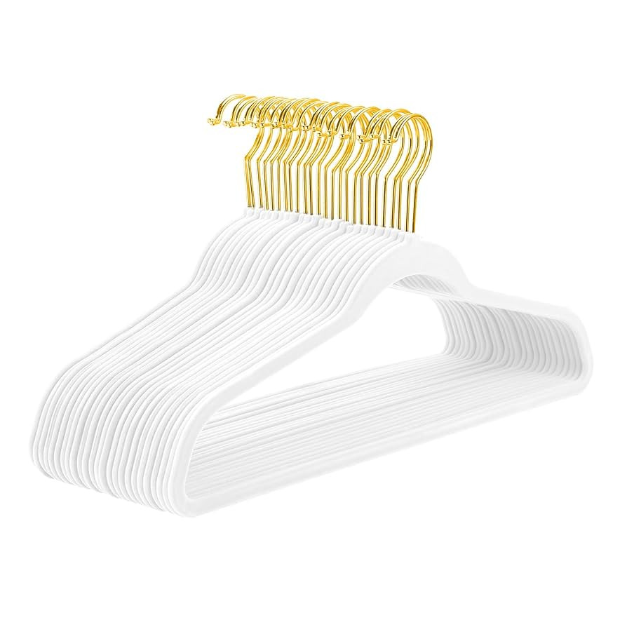 MIZGI Premium White Velvet Hangers, 60 Pack, Anti-Slip, Lightweight, Space Saving, Suitable for C... | Amazon (US)