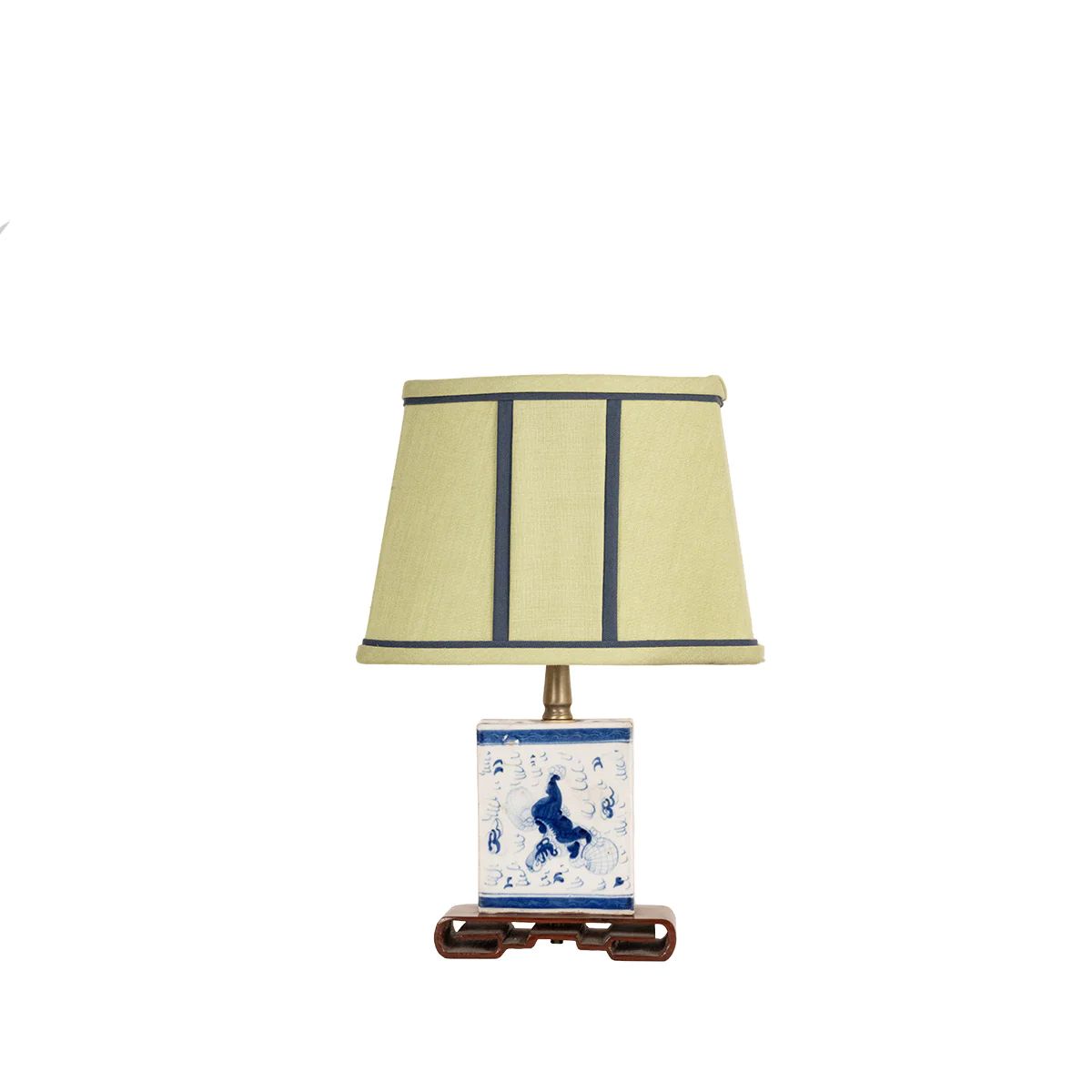 Blue and White Ceramic Lamp with Custom Green Shade | Blue Print