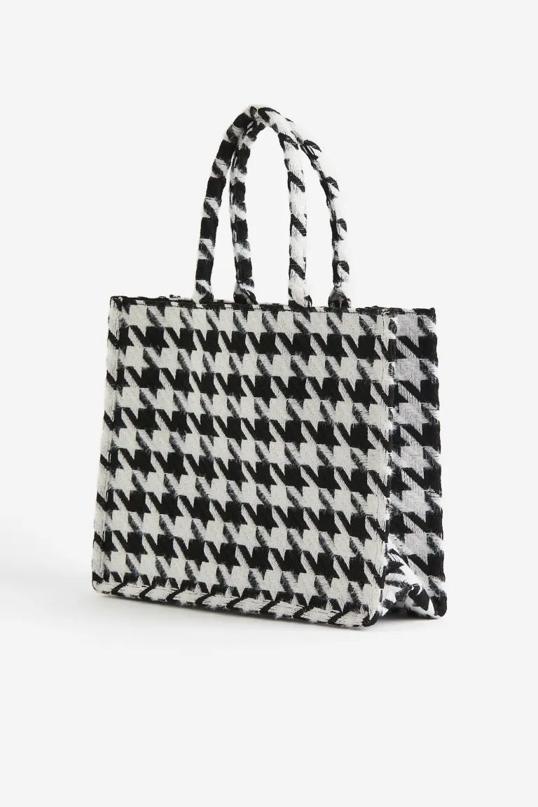 Shopper - Black/houndstooth-patterned - Ladies | H&M US | H&M (US + CA)