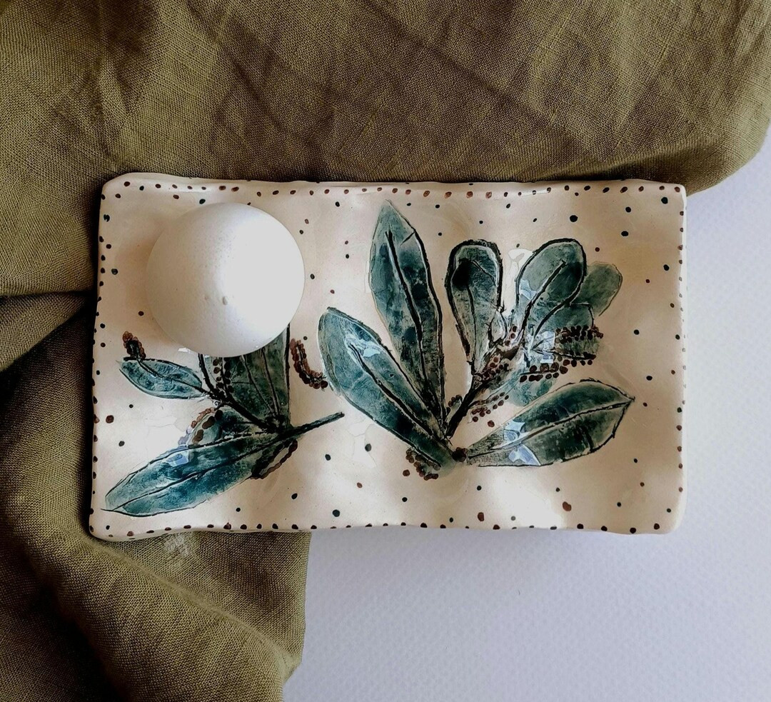 Ceramic Egg Dish Plant Pressed Unique Egg Tray Ceramic Gift Birthday Gift - Etsy | Etsy (US)