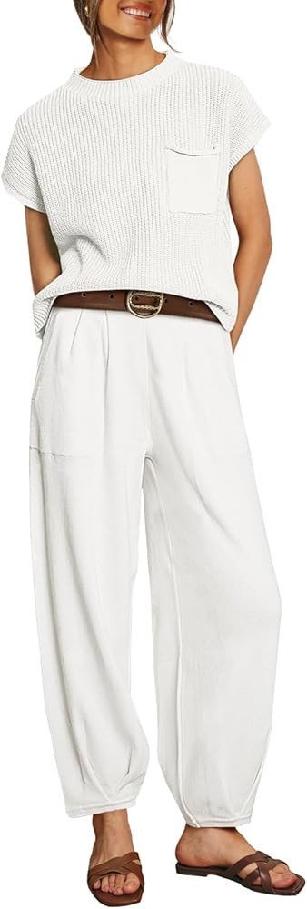 LILLUSORY 2 Piece Outfits For Women Trendy Lounge Sets Cozy Knit Sweater Short Sleeve Fashion Lou... | Amazon (US)