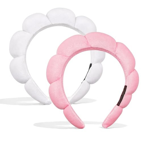 Ayesha Hairband, 2pcs Spa Headband for Women - Bubble Skincare Headband for Washing Face, Sponge Soft Hairband Skincare Makeup Headbands for Women Girls Shower, Pink & White | Amazon (US)
