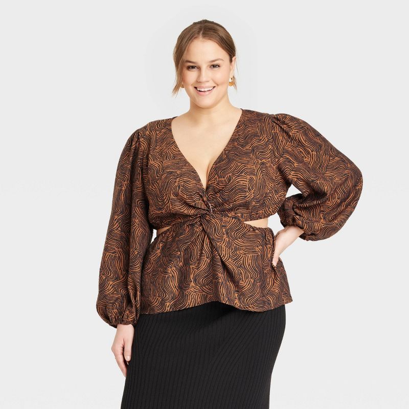 Women's Puff Long Sleeve V-Neck Twist Front Top - A New Day™ | Target