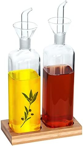 Glass Olive Oil Dispenser with Bamboo Vanity Tray Set, No Funnel Needed Oil Bottle with Pourers, Cle | Amazon (US)