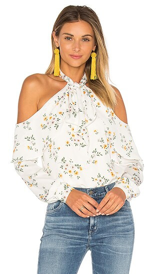 L'Academie x REVOLVE The Tie Neck Off Shoulder Blouse in Bouquet | Revolve Clothing