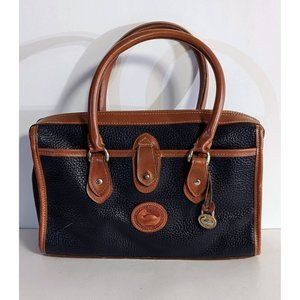 Vintage Dooney & Bourke All Weather Leather Satchel Handbag USA Tan & Navy Blue | Poshmark