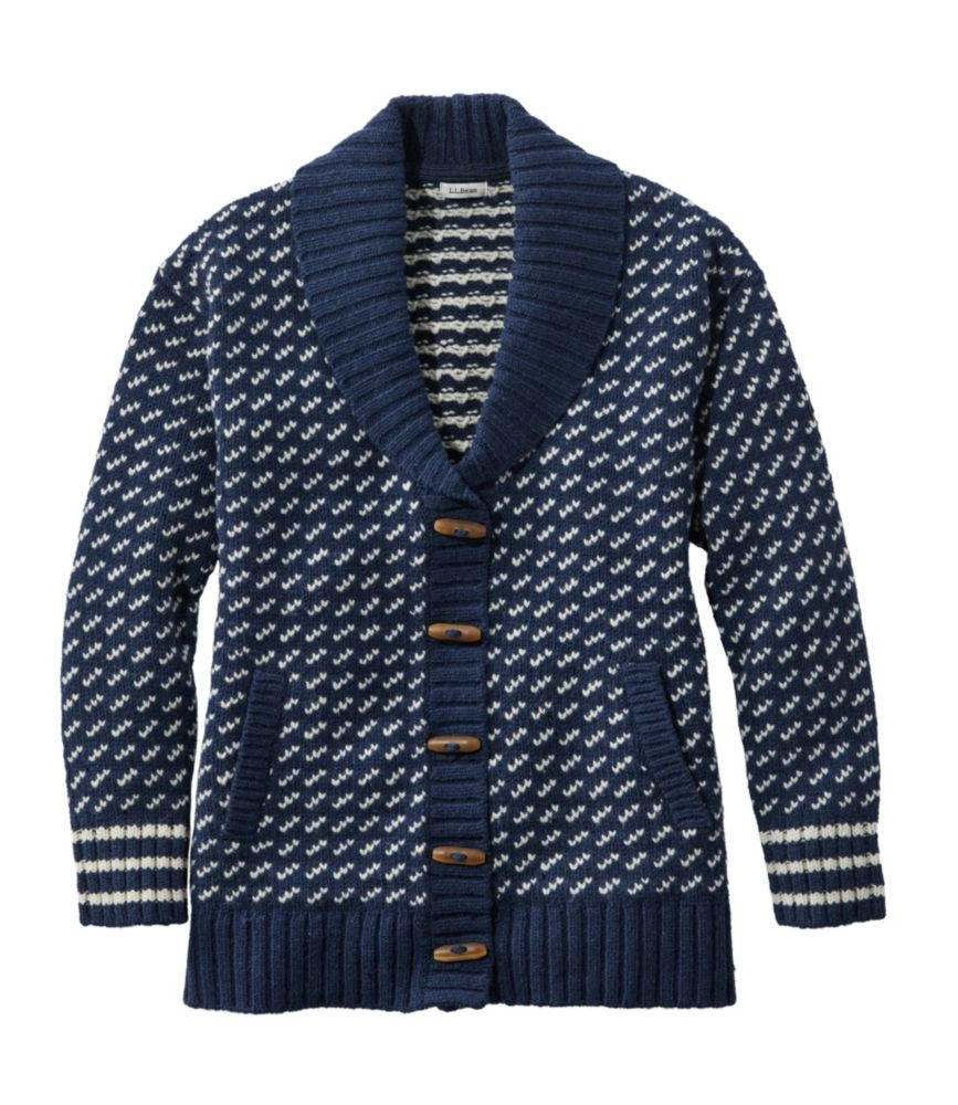 Women's Classic Ragg Wool Sweater, Cardigan Sweater Bird's-Eye Classic Navy Extra Small L.L.Bean | L.L. Bean