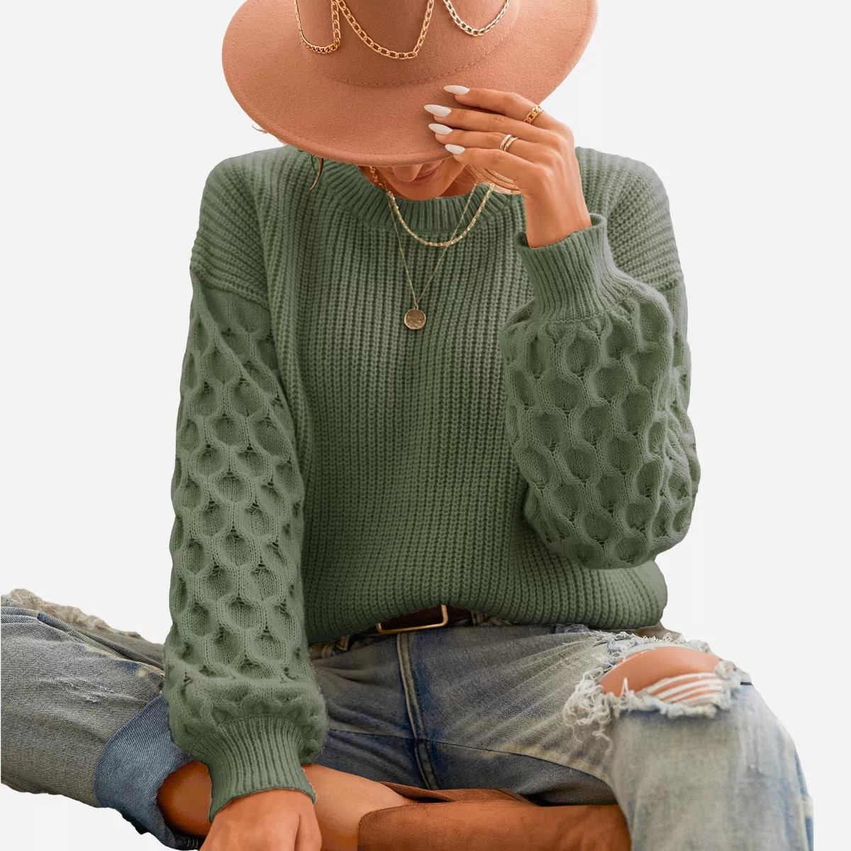 Women‘s Cream Sweater Long Sleeve Honeycomb Knit Pullover -Cupshe | Target