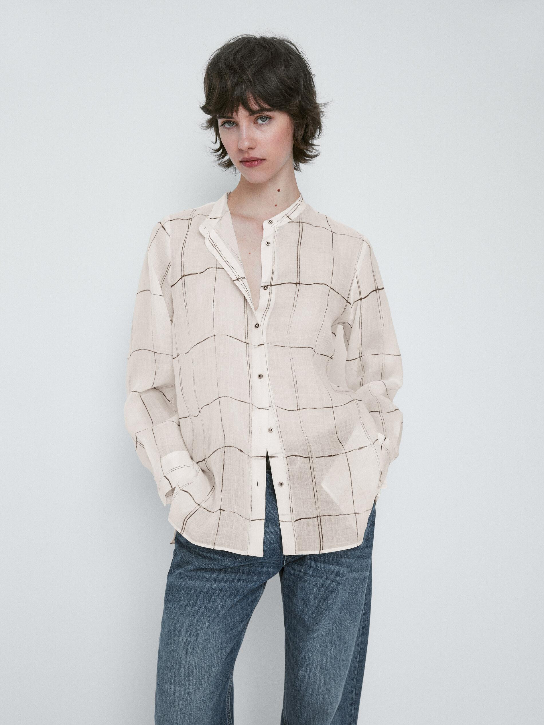 Check print shirt with stand-up collar | Massimo Dutti US