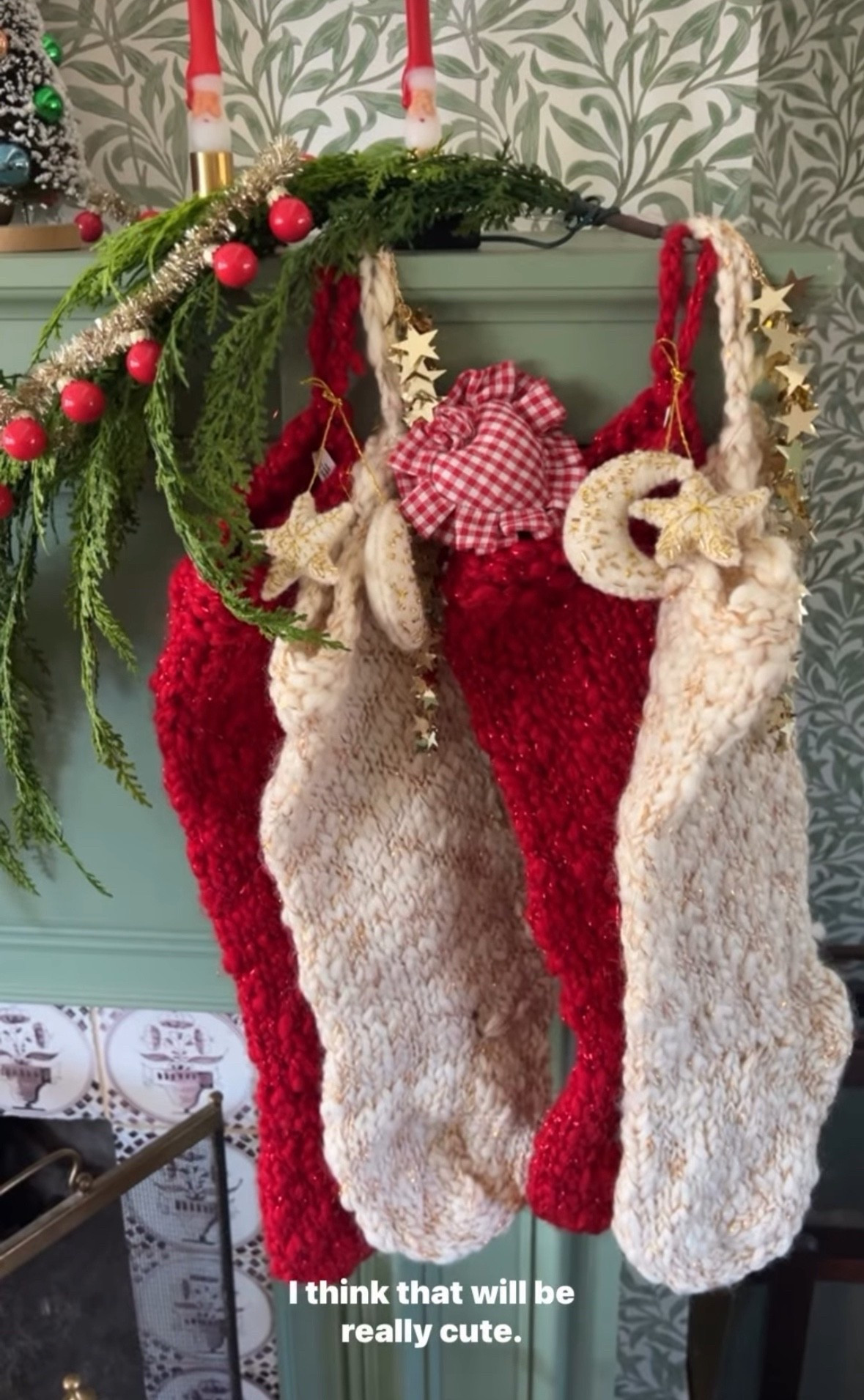 Christmas mantle garland gingham stockings charms and baubles!!

#LTKHoliday #LTKOver40 #LTKSeasonal