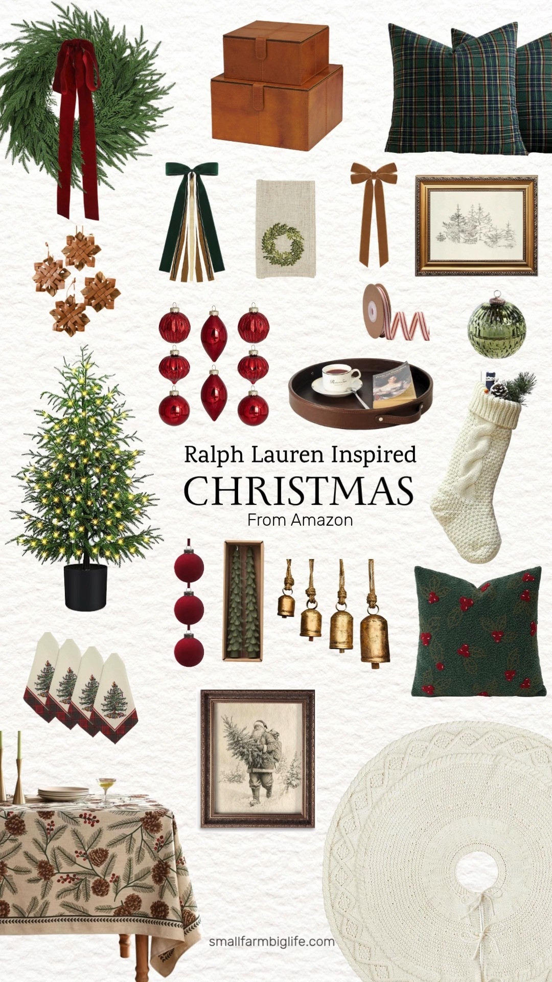 Ralph Lauren inspired Christmas style on a budget 🎄✨
Classic ornaments, a charming mini tree, cream knit stockings, and a matching tree skirt bring that cozy luxe look home. Paired with leather boxes, gold bells, a wreath with velvet ribbon, and timeless cloth napkins + tablecloth, it’s the perfect elegant holiday vibe. 

 #LTKHoliday #LTKHome #LTKFindsUnder100