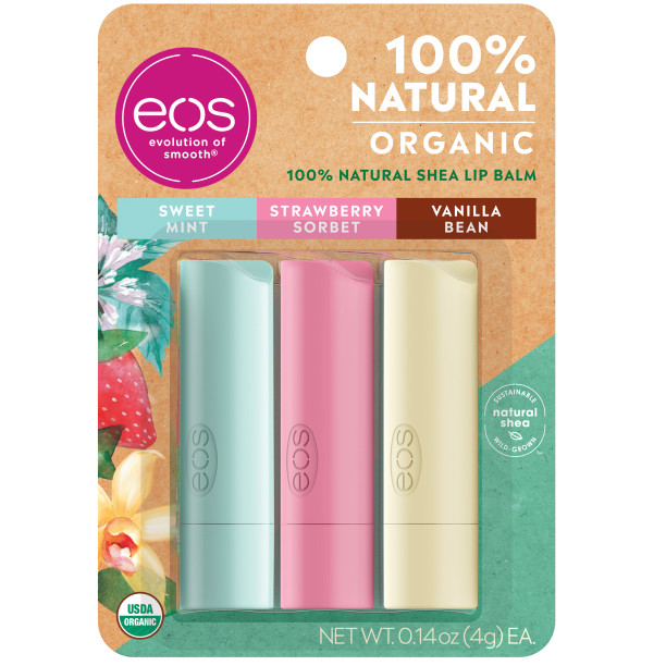 eos 100% Natural & Organic Lip Balm 3-Pack Stick - Lip Moisturizer Variety Pack - Walmart.com | Walmart (US)