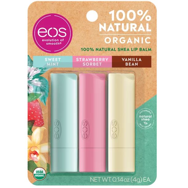 eos 100% Natural & Organic Lip Balm 3-Pack Stick - Lip Moisturizer Variety Pack - Walmart.com | Walmart (US)