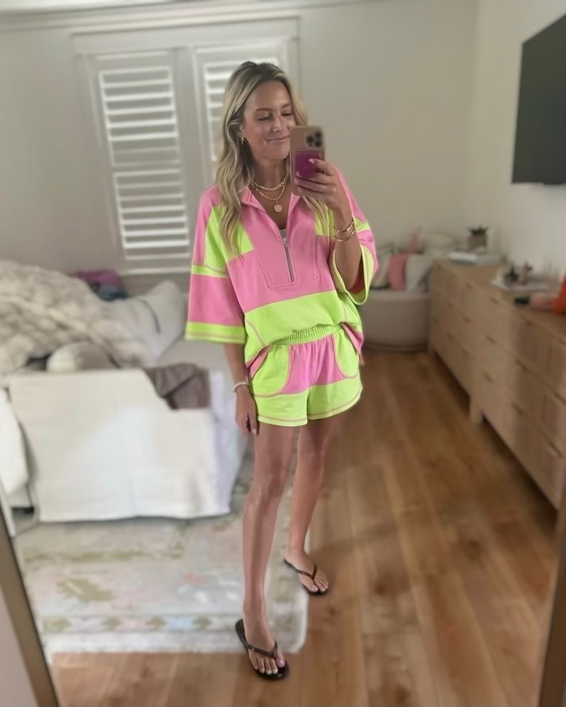 The definition of a happy summer outfit 💗 This pink and neon green matching set is comfortable, colorful, and perfect for vacation days, running errands, or heading to the beach. 

 #LTKgrwm #LTKActive
