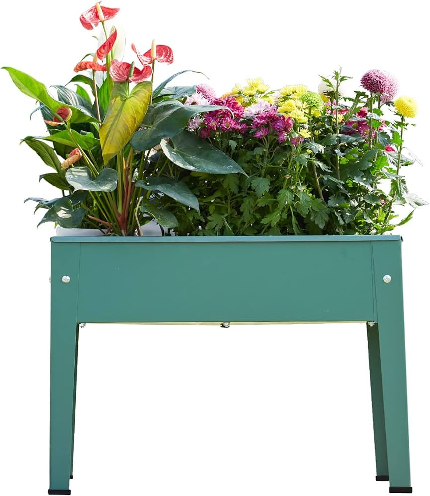 Raised Garden Bed, Elevated Planter Green Metal Plant Box with Legs Standing Garden Stand Drainag... | Amazon (US)