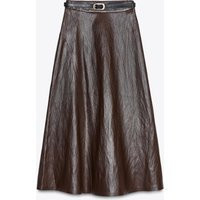 Zara - Faux Leather Belted Midi Skirt - Burgundy - M - Woman | Zara US