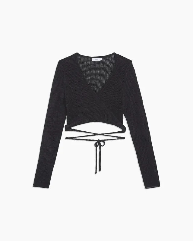 Onia Cropped Linen Sweater Wrap - Black - XS | Verishop