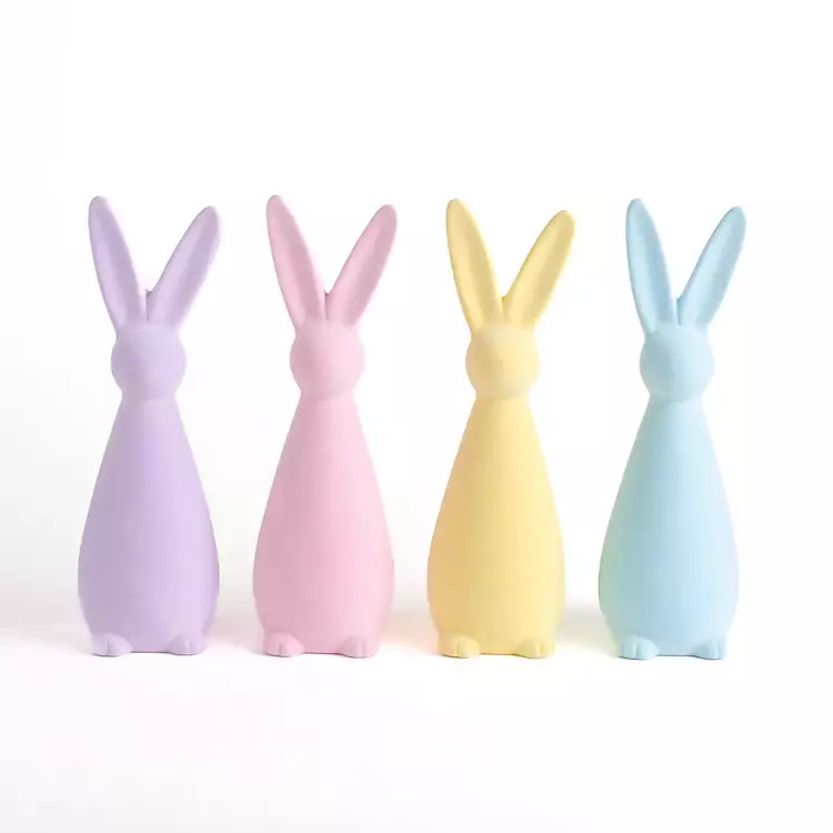 New! Large Flocked Pastel Bunny Statues, Set of 4 | Kirkland's Home