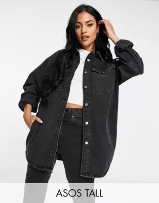 ASOS DESIGN Tall oversized denim shacket in washed black | ASOS (Global)