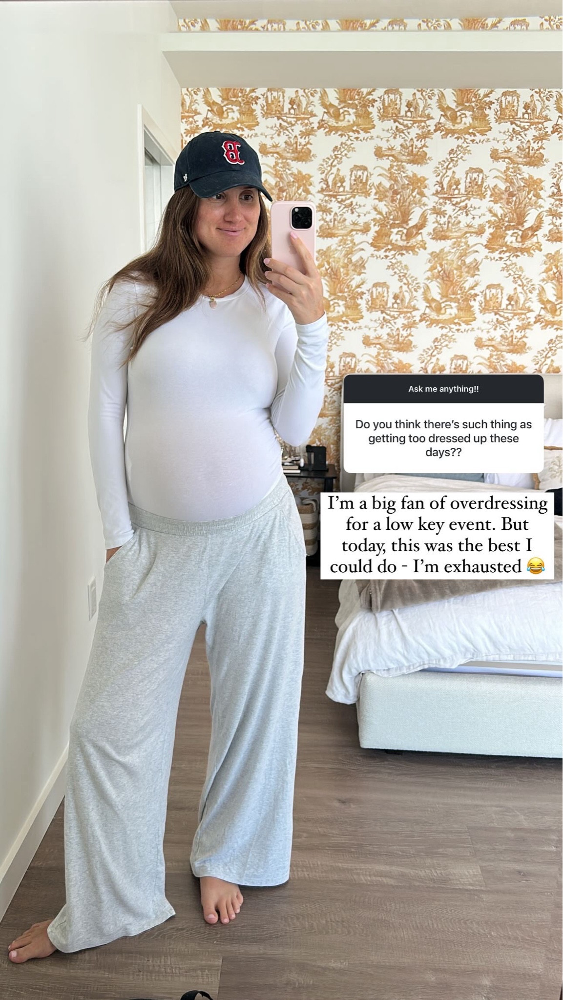 Wearing a size medium in my Abercrombie white long sleeve and pants! These are both my pre pregnancy size (medium) but it’s so stretchy that it works perfectly with my 29 week bump! 

Love this for lounging at home or a travel outfit!

#LTKBump #LTKBaby #LTKTravel