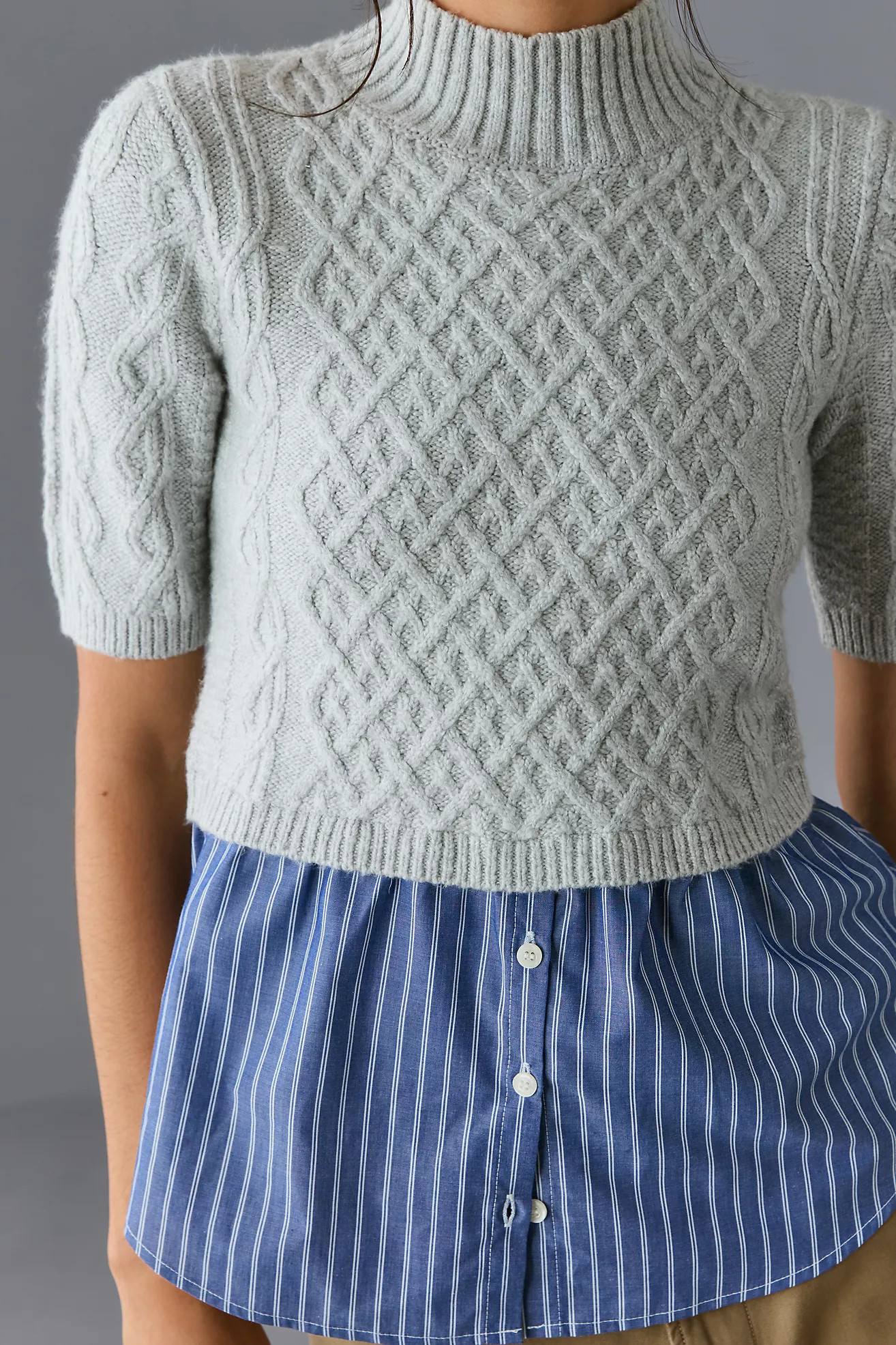 Maeve Melinda Cable Short-Sleeve Twofer Sweater | Anthropologie (US)