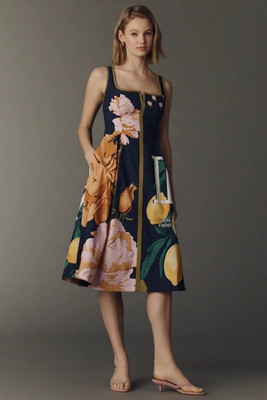 The Arlette Square-Neck Piped Midi Dress by Maeve | Anthropologie (US)