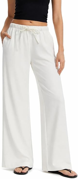 AnotherChill Women's High Waisted Wide Leg Crepe Pants Pull On Wrinkle Free Trousers with Pockets... | Amazon (US)