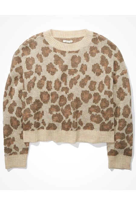 AE Leopard Crew Neck Sweater Women's Brown XXL | American Eagle Outfitters (US & CA)